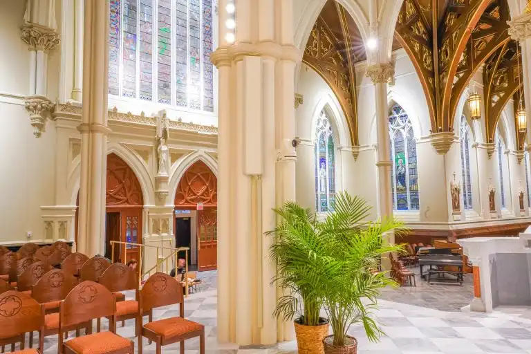 interior of beautiful church with innovox speakers Cathedral of Holy Cross - Boston
