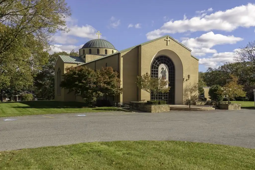 Modern church with dome and cross
