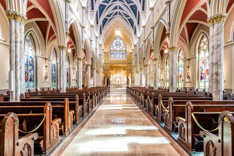 Elegant interior of a grand cathedral with innovox audio speakers