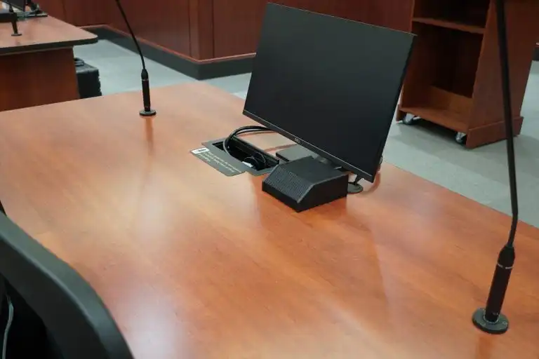 courtroom with innovox audio micromonitor speakers