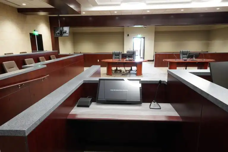 courtroom with innovox audio micromonitor speakers