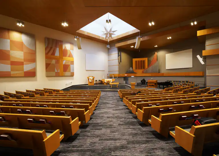 Interior of church with Innovox Audio HLA and DLFC loudspeakers
