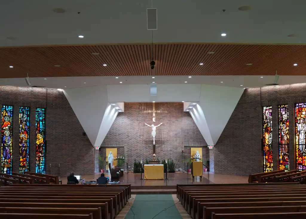 Innovox audio HLA speaker hanging in St Patricks church