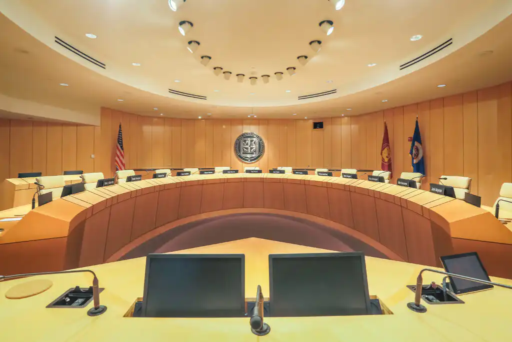 Modern circular conference room setup