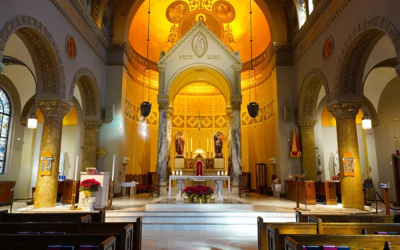 Interior of a beautifully lit church with innovox speakers