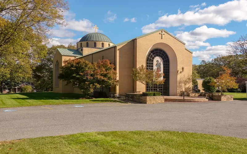 Modern church with dome and cross