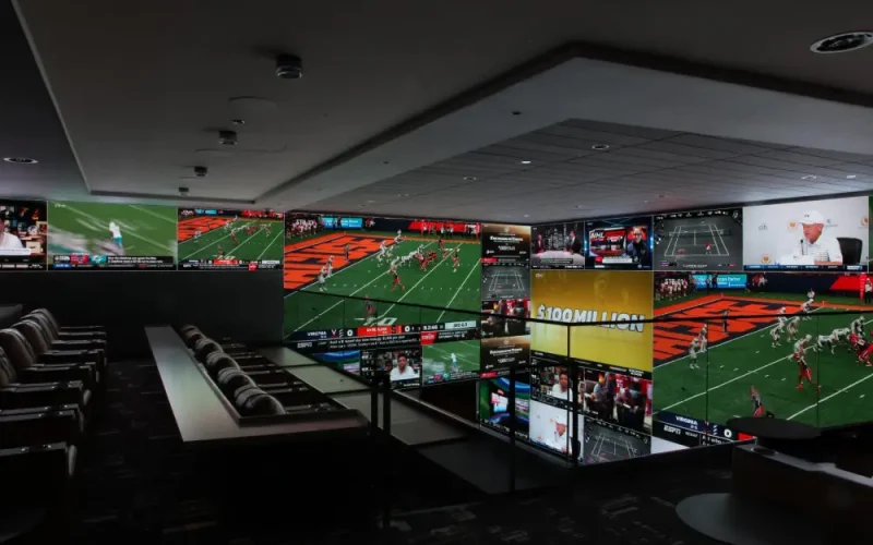 Fanduel lounge with Innovox video wall sound system Chicago, IL