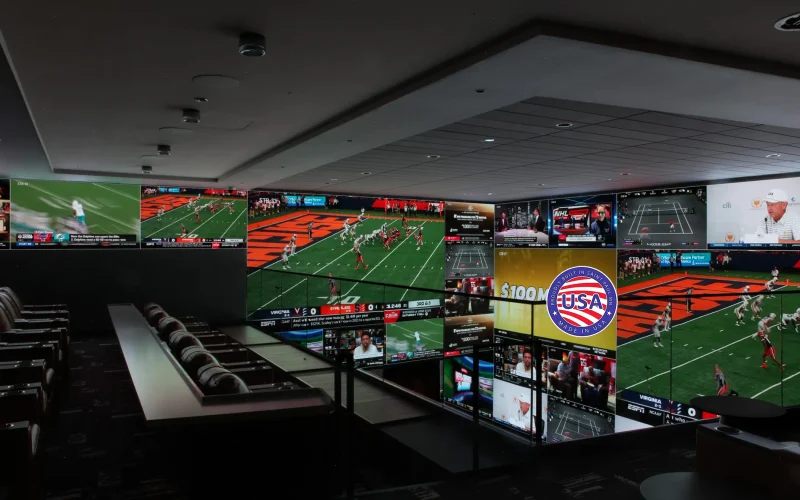 Fanduel lounge with Innovox video wall sound system Chicago, IL