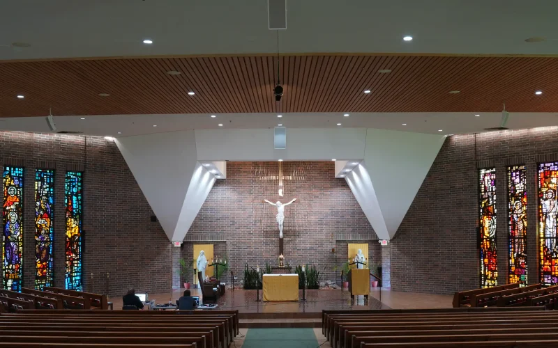 Innovox audio HLA speaker hanging in St Patricks church