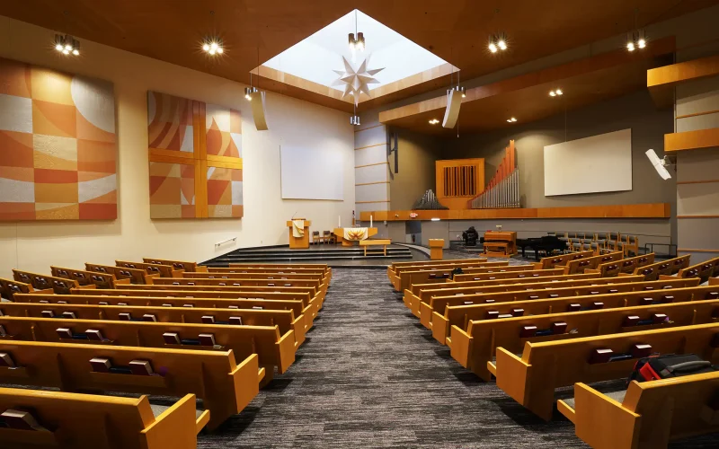 Interior of church with Innovox Audio HLA and DLFC loudspeakers